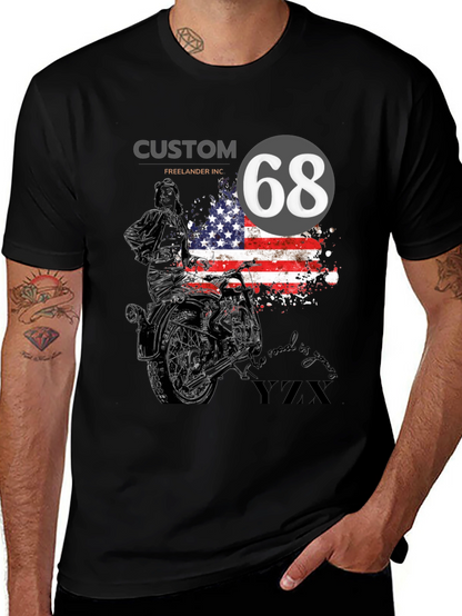 Custom 68 American Flag Motorcycle T-Shirt