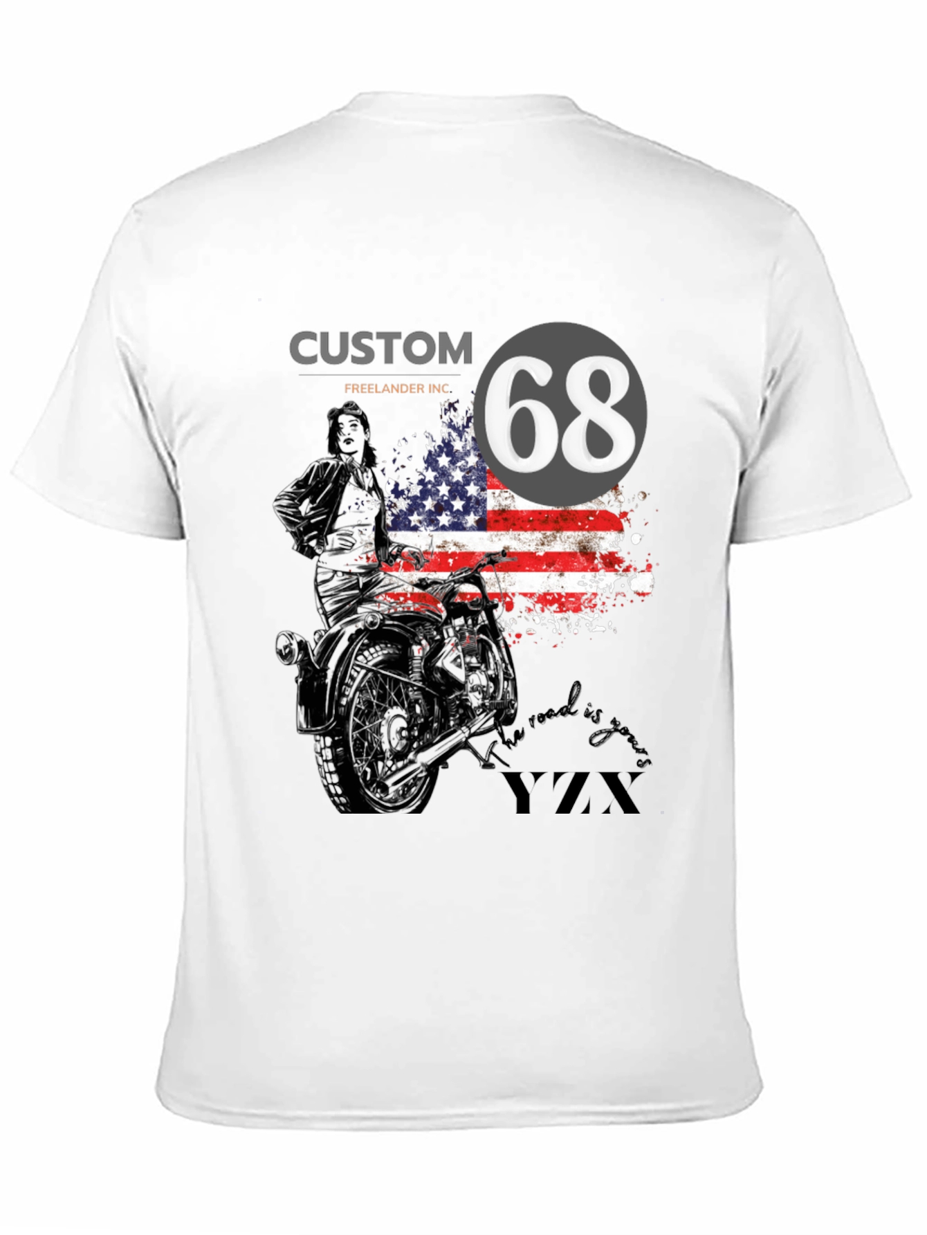 Custom 68 American Flag Motorcycle T-Shirt