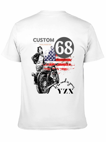 Custom 68 American Flag Motorcycle T-Shirt