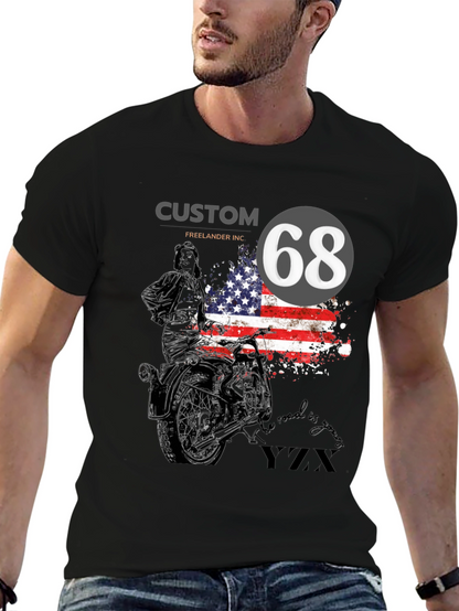 Custom 68 American Flag Motorcycle T-Shirt