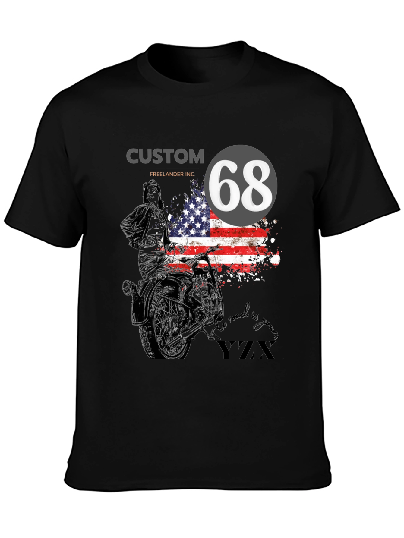 Custom 68 American Flag Motorcycle T-Shirt