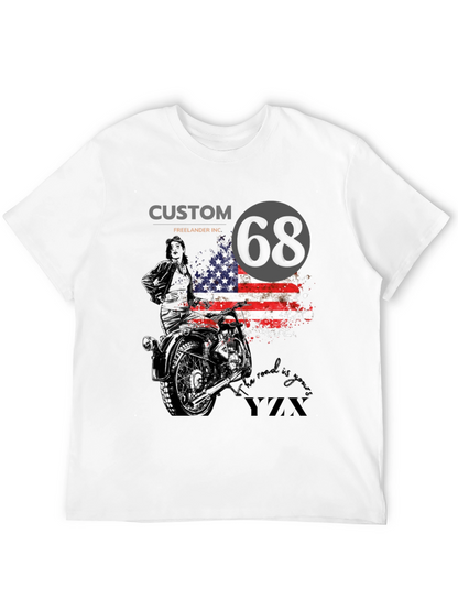 Custom 68 American Flag Motorcycle T-Shirt