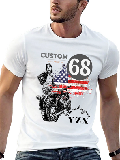 Custom 68 American Flag Motorcycle T-Shirt