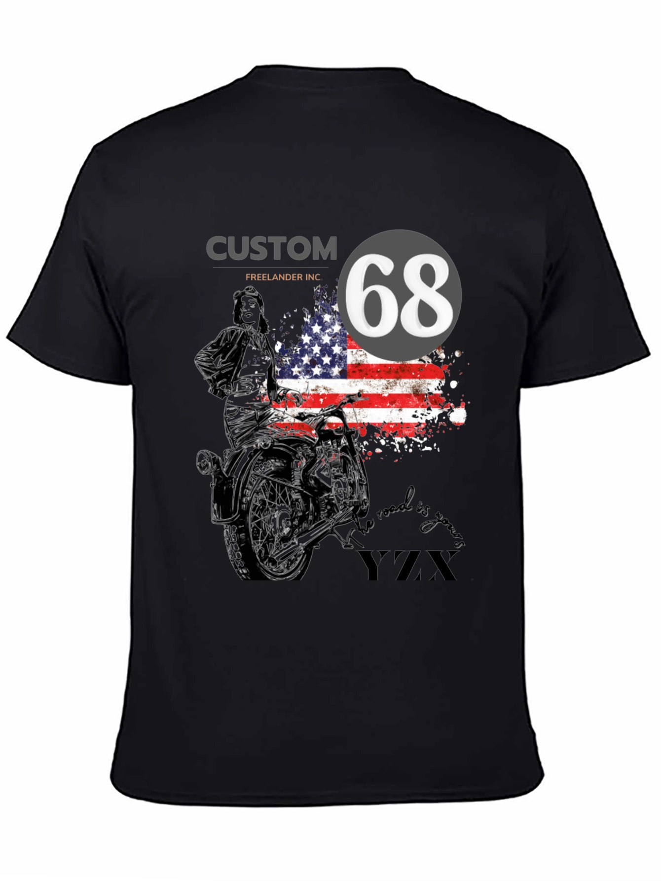 Custom 68 American Flag Motorcycle T-Shirt