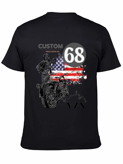 Custom 68 American Flag Motorcycle T-Shirt