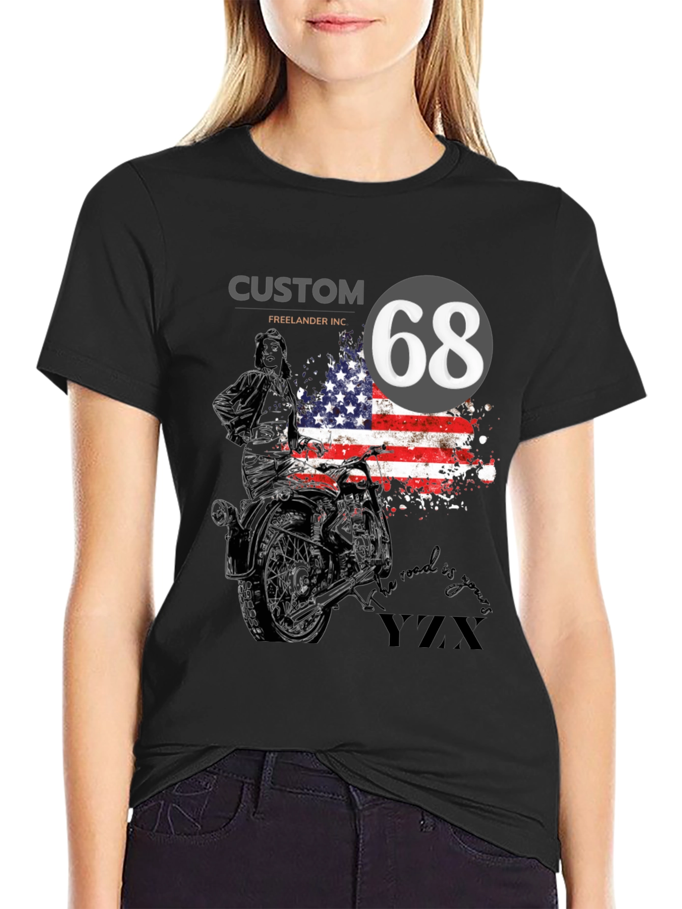 Custom 68 American Flag Motorcycle T-Shirt