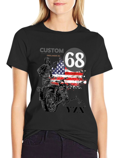 Custom 68 American Flag Motorcycle T-Shirt