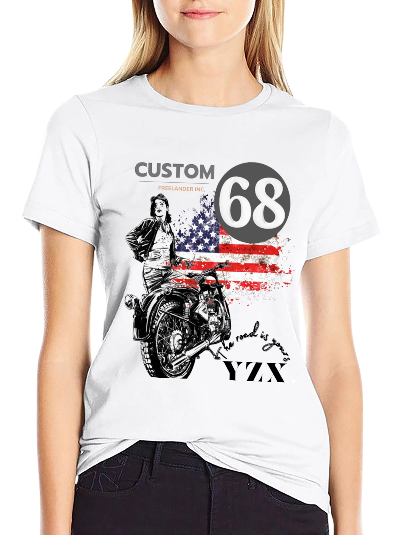 Custom 68 American Flag Motorcycle T-Shirt