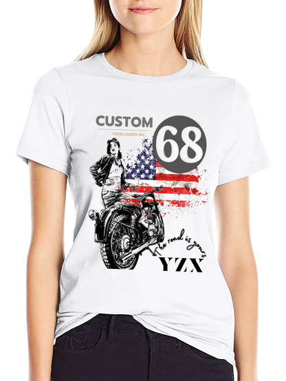 Custom 68 American Flag Motorcycle T-Shirt