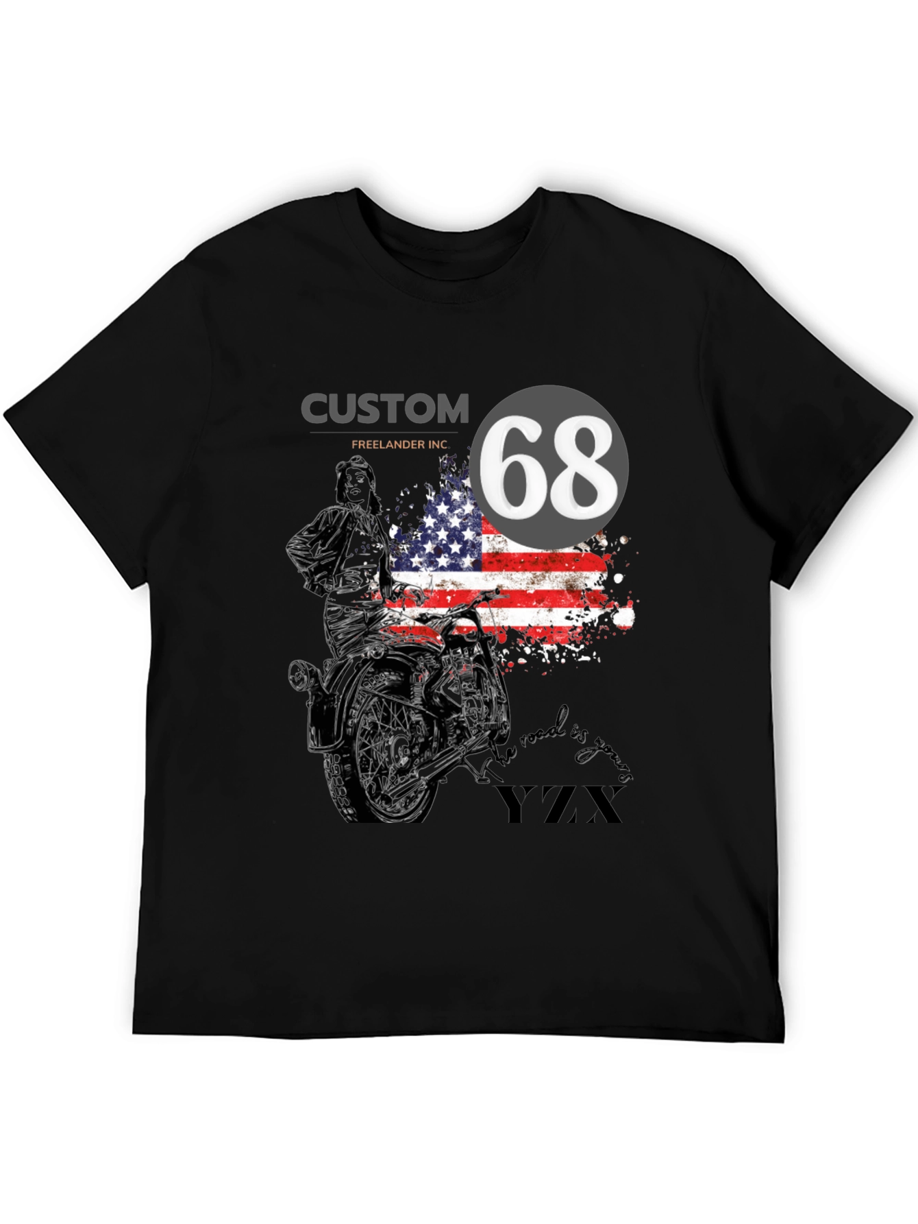 Custom 68 American Flag Motorcycle T-Shirt