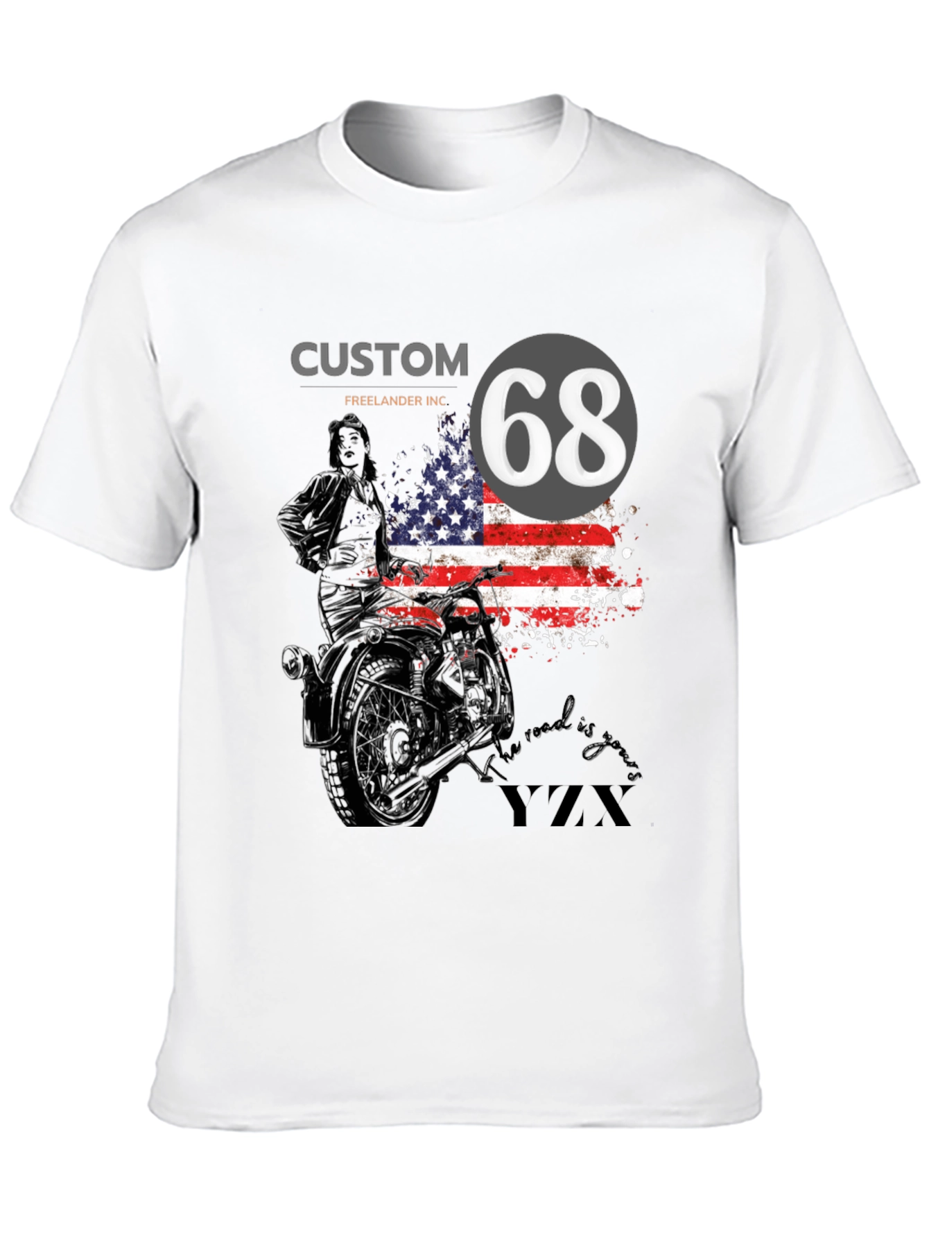Custom 68 American Flag Motorcycle T-Shirt