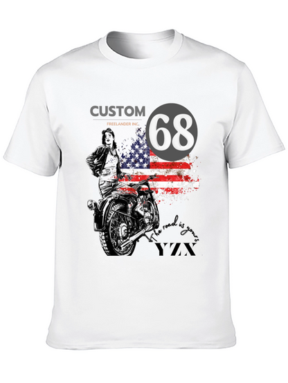 Custom 68 American Flag Motorcycle T-Shirt