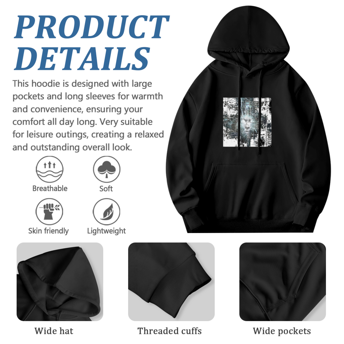 Mystical Realm Digital Art Graphic Black Hoodie