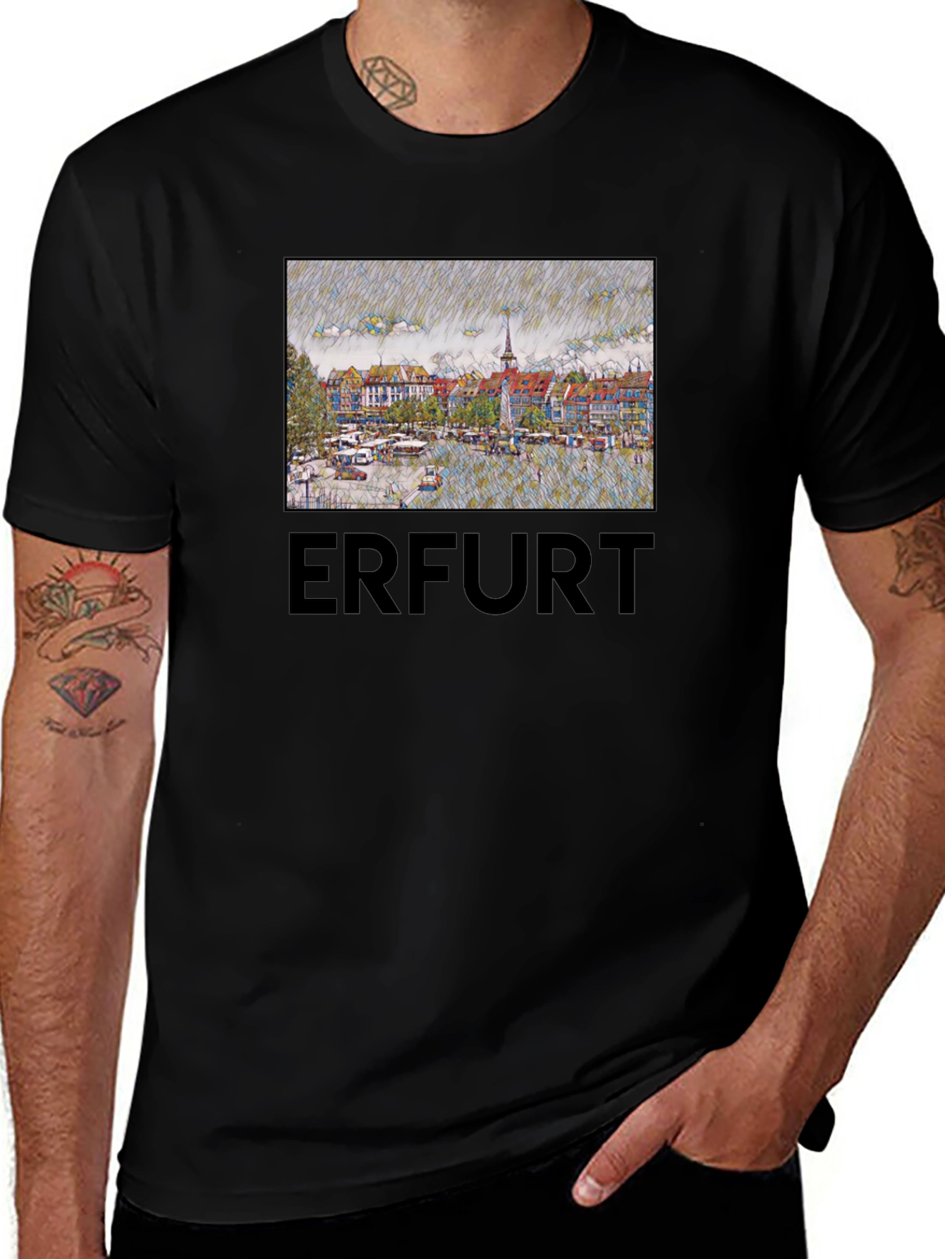 Erfurt Germany T-Shirt - Cityscape Sketch Art