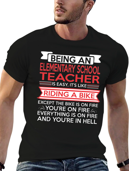 Elementary School Teacher T-Shirt Funny Bike On Fire Tee