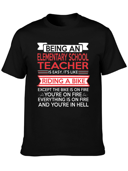 Elementary School Teacher T-Shirt Funny Bike On Fire Tee