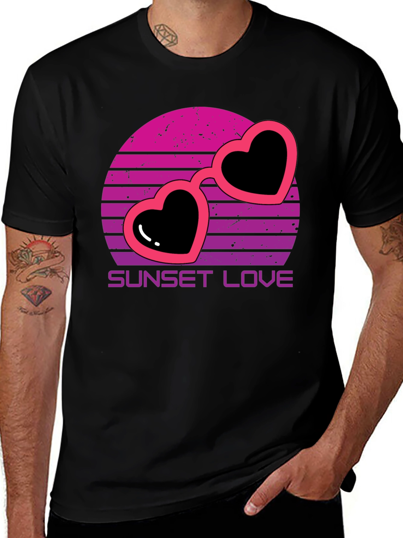 Sunset Love Heart Sunglasses T-Shirt
