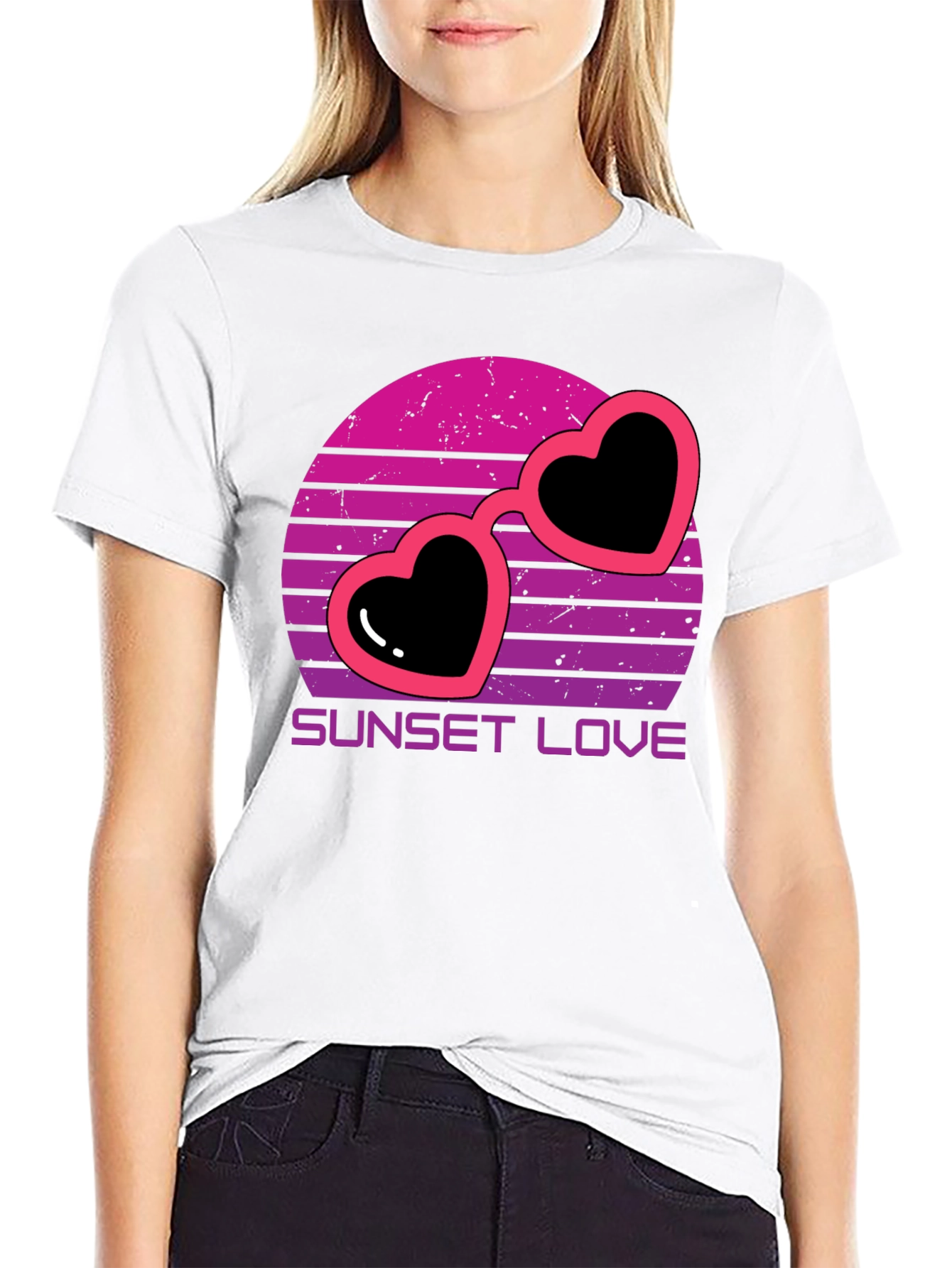 Sunset Love Heart Sunglasses T-Shirt