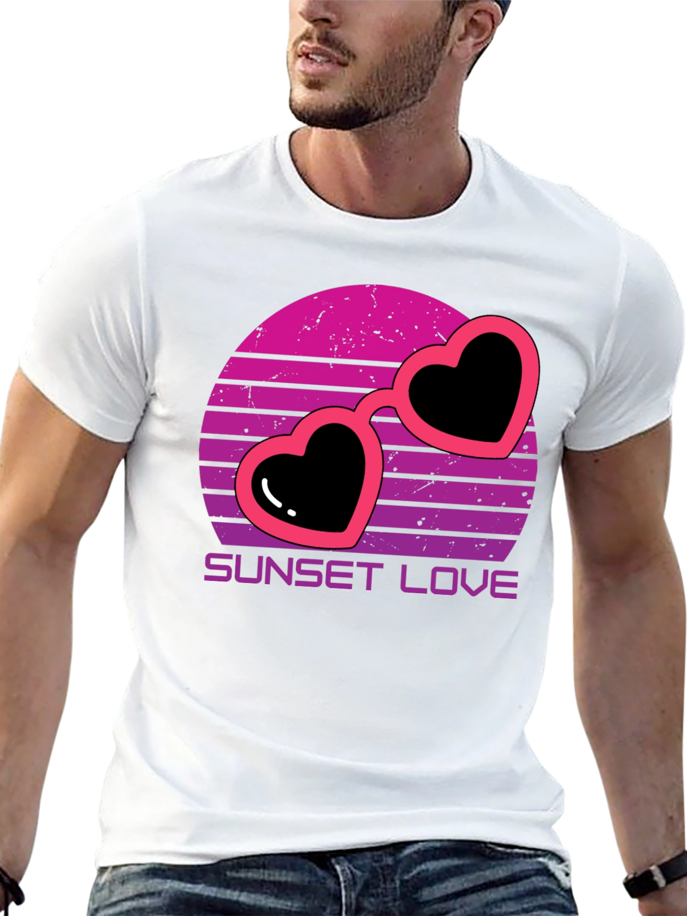 Sunset Love Heart Sunglasses T-Shirt