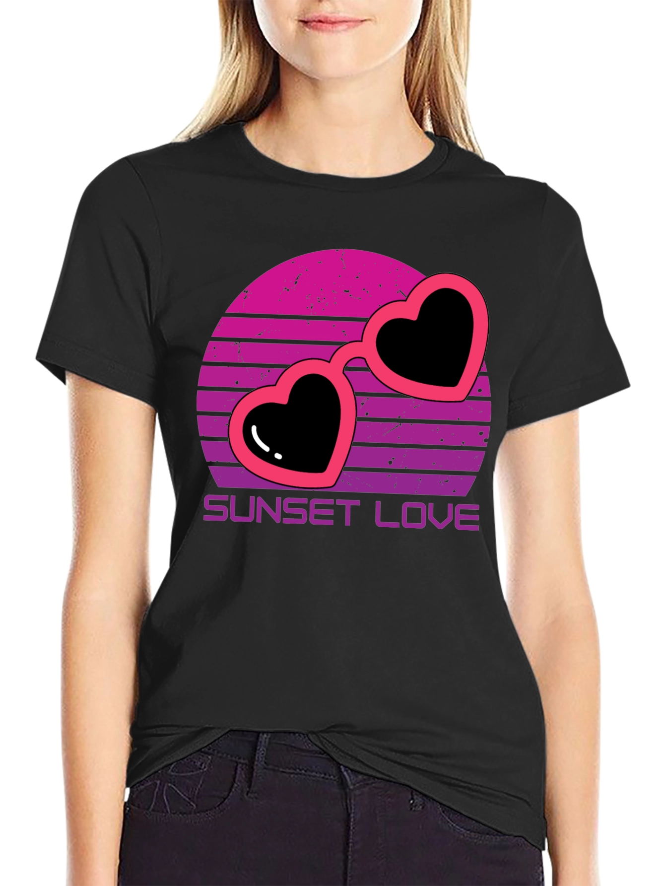 Sunset Love Heart Sunglasses T-Shirt
