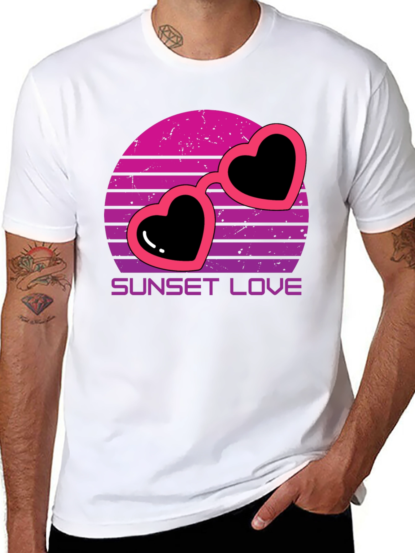 Sunset Love Heart Sunglasses T-Shirt