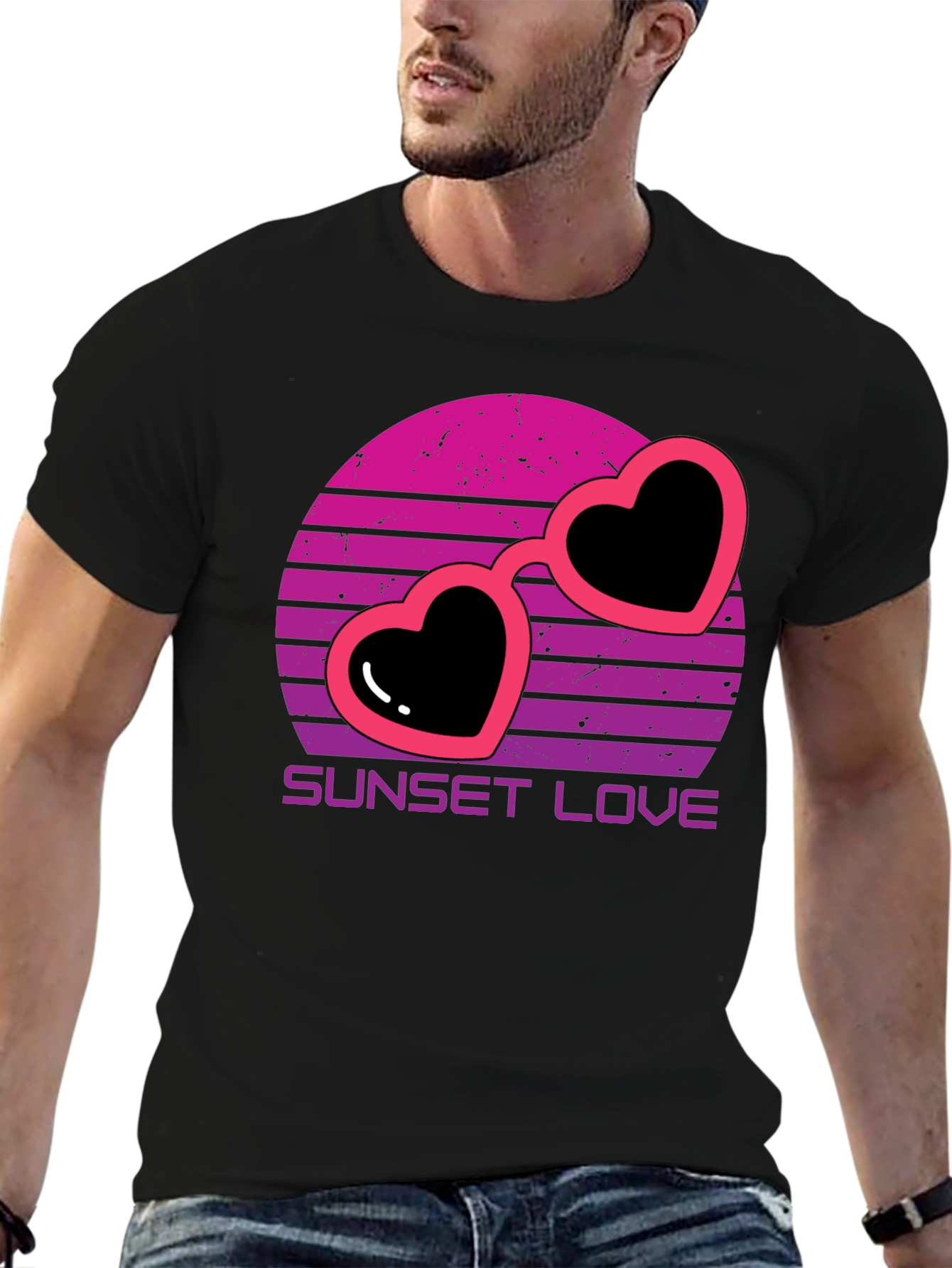 Sunset Love Heart Sunglasses T-Shirt