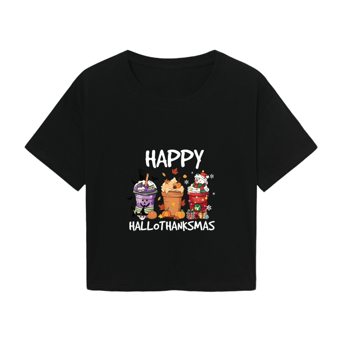 Happy Hallothanksmas Festive Drink Cup Cropped T?Shirt
