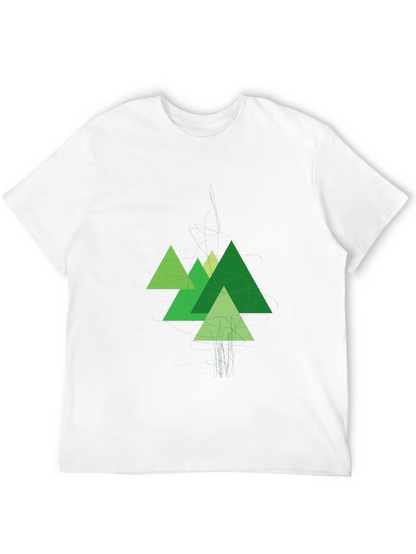 Geometric Green Mountains Black T-Shirt