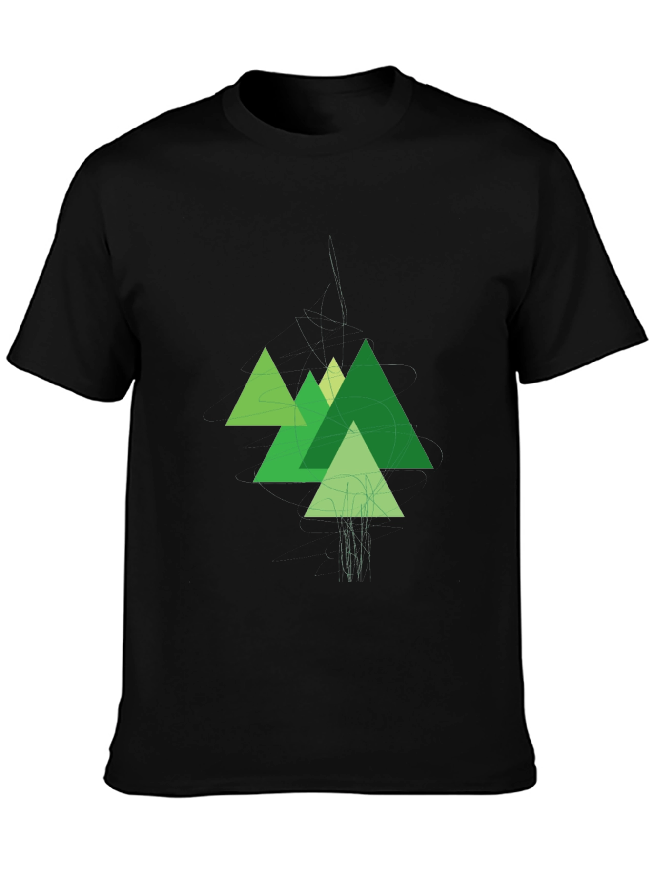 Geometric Green Mountains Black T-Shirt