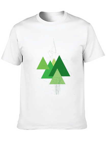 Geometric Green Mountains Black T-Shirt