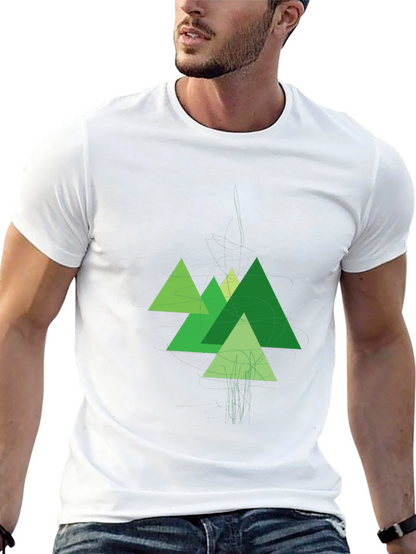 Geometric Green Mountains Black T-Shirt
