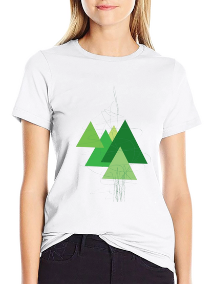 Geometric Green Mountains Black T-Shirt