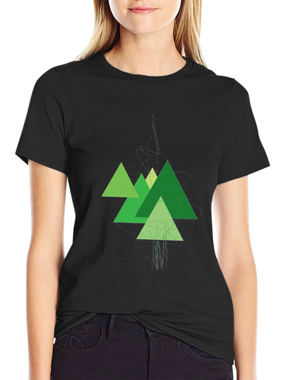 Geometric Green Mountains Black T-Shirt