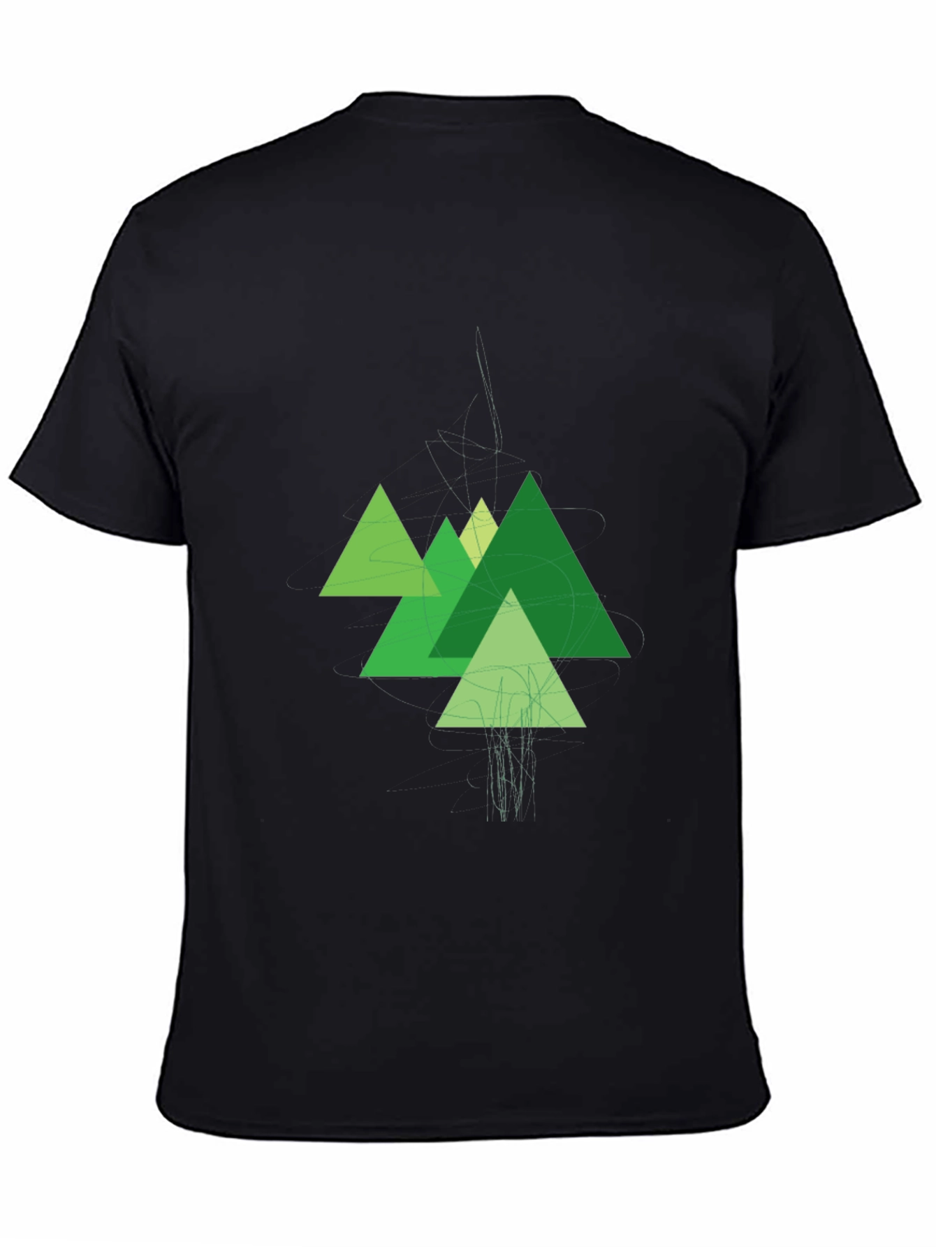 Geometric Green Mountains Black T-Shirt