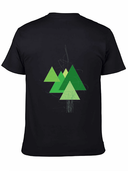 Geometric Green Mountains Black T-Shirt