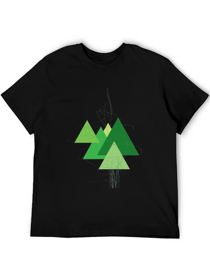 Geometric Green Mountains Black T-Shirt