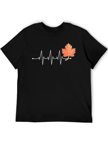Fall Leaf Heartbeat T-Shirt - Black