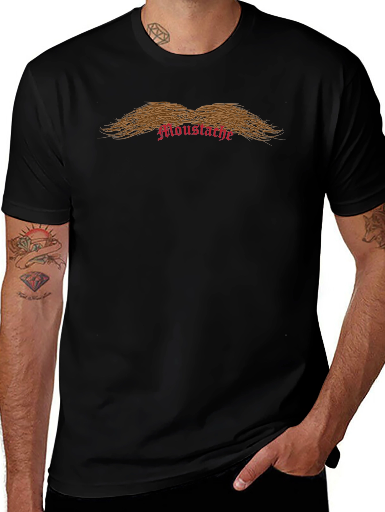 Novelty Moustache Graphic Print Black T-Shirt