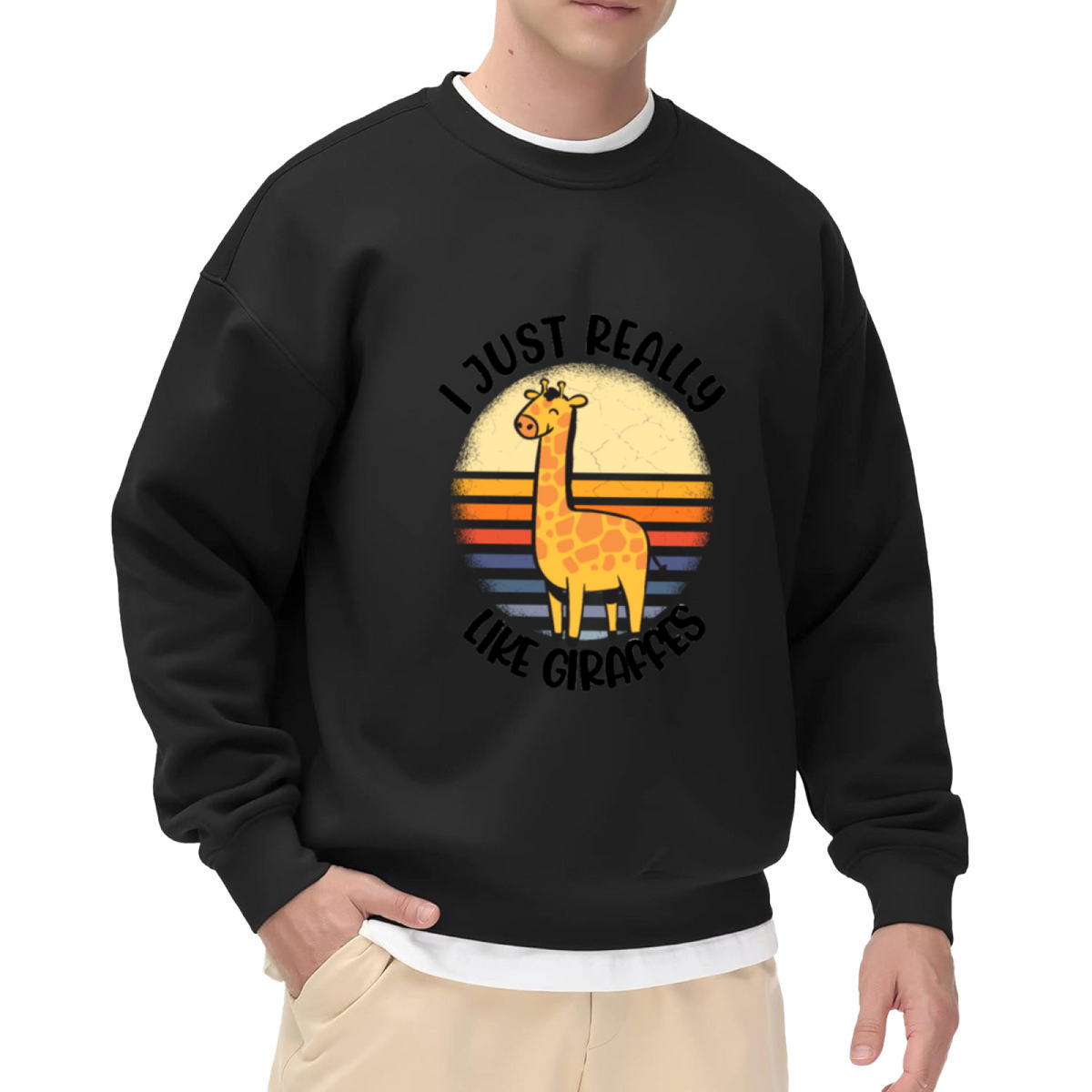 I Just Really Like Giraffes Crewneck Sweatshirt - Funny Animal Lover Retro Sunset Pullover