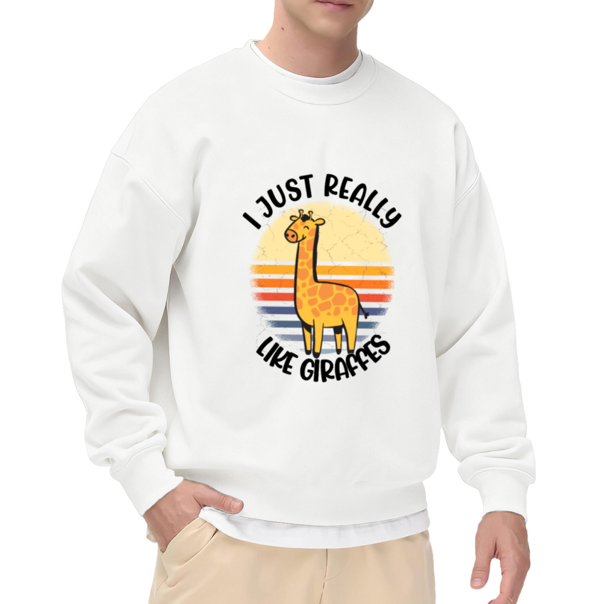 I Just Really Like Giraffes Crewneck Sweatshirt - Funny Animal Lover Retro Sunset Pullover