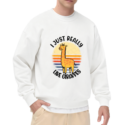 I Just Really Like Giraffes Crewneck Sweatshirt - Funny Animal Lover Retro Sunset Pullover