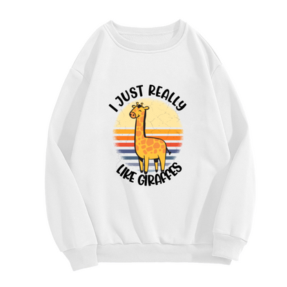 I Just Really Like Giraffes Crewneck Sweatshirt - Funny Animal Lover Retro Sunset Pullover