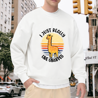 I Just Really Like Giraffes Crewneck Sweatshirt - Funny Animal Lover Retro Sunset Pullover
