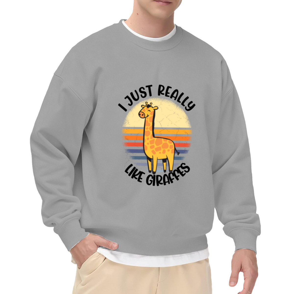 I Just Really Like Giraffes Crewneck Sweatshirt - Funny Animal Lover Retro Sunset Pullover