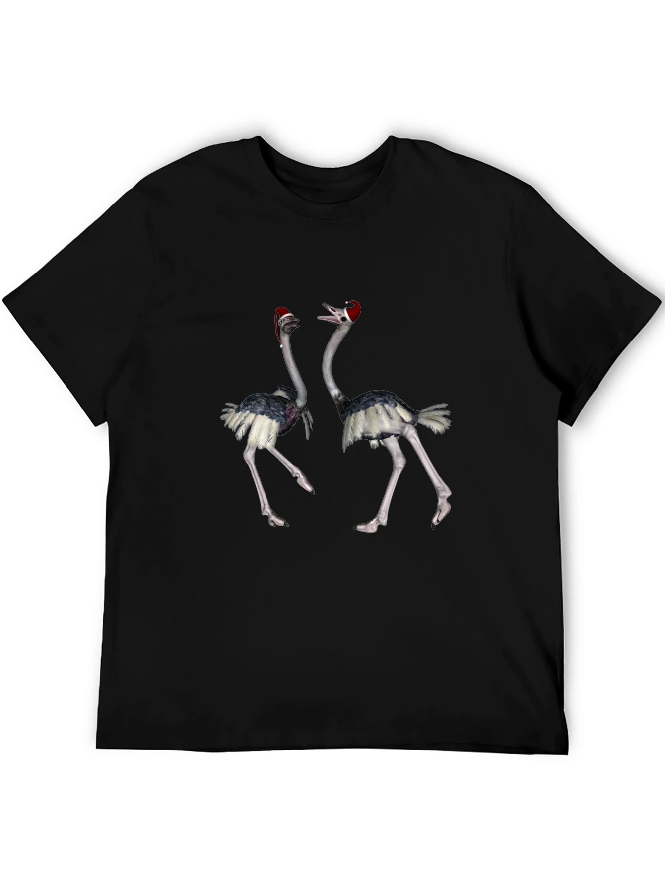 Ostrich Santa Hat Black T-Shirt