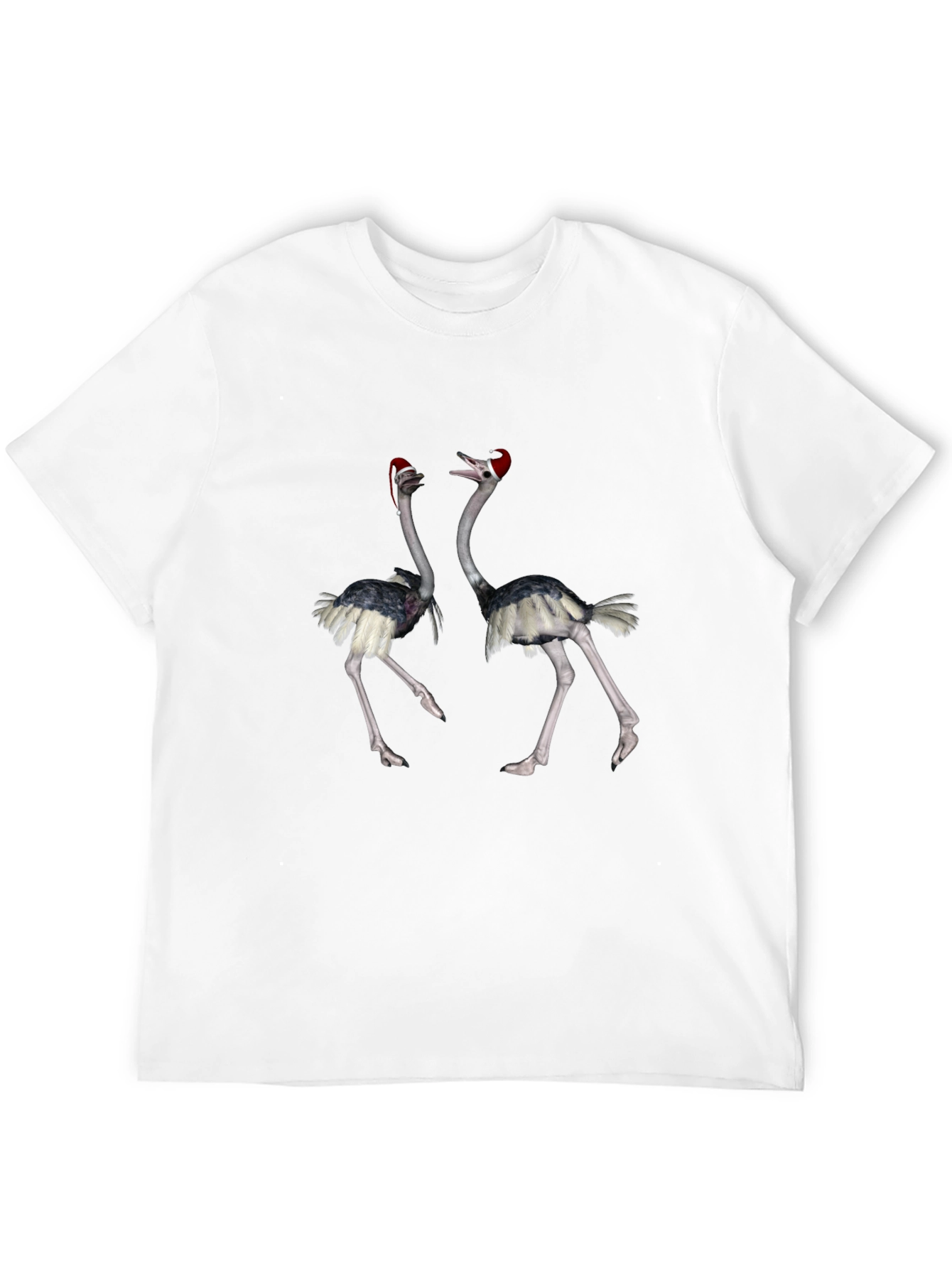 Ostrich Santa Hat Black T-Shirt