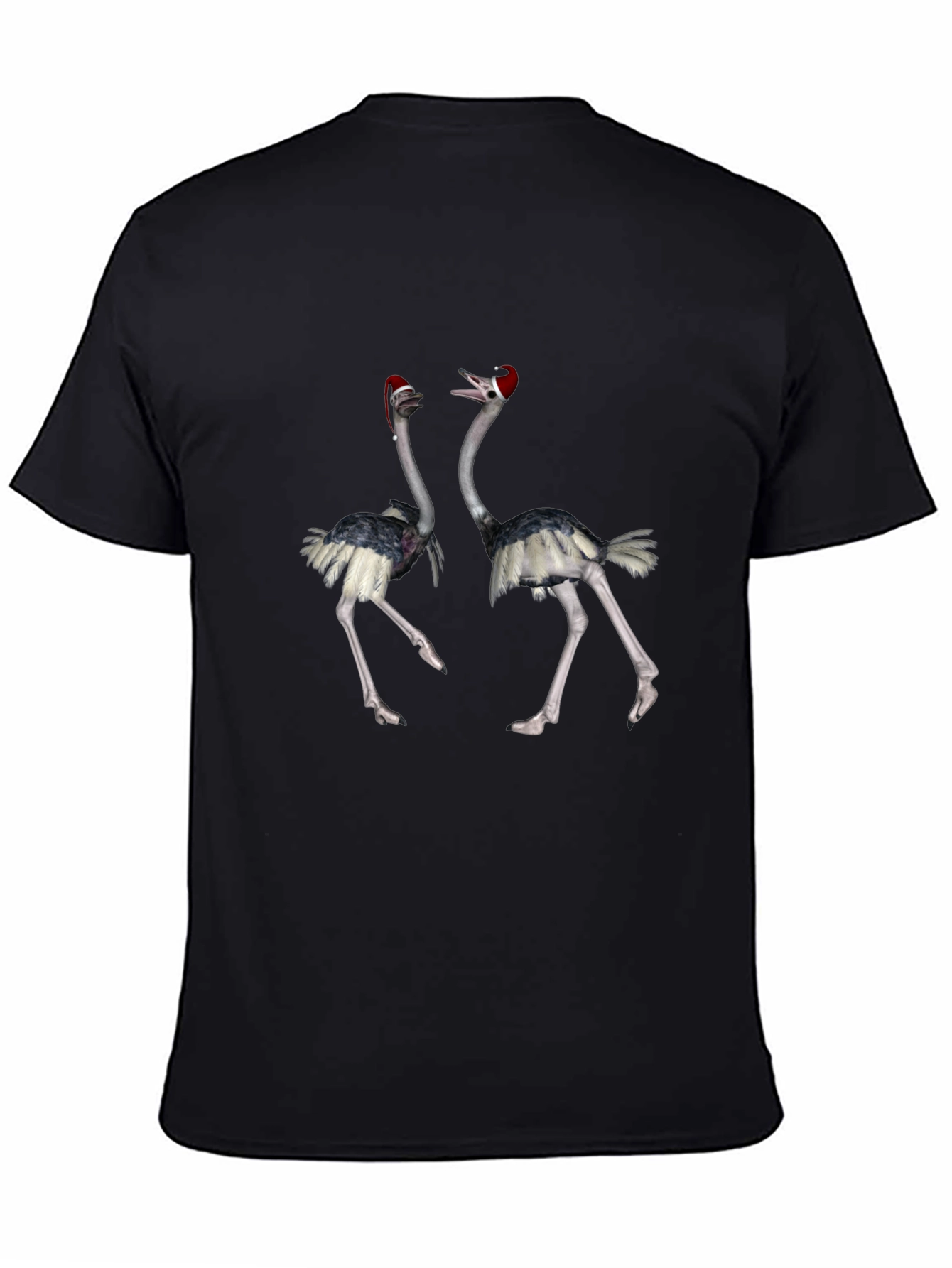 Ostrich Santa Hat Black T-Shirt
