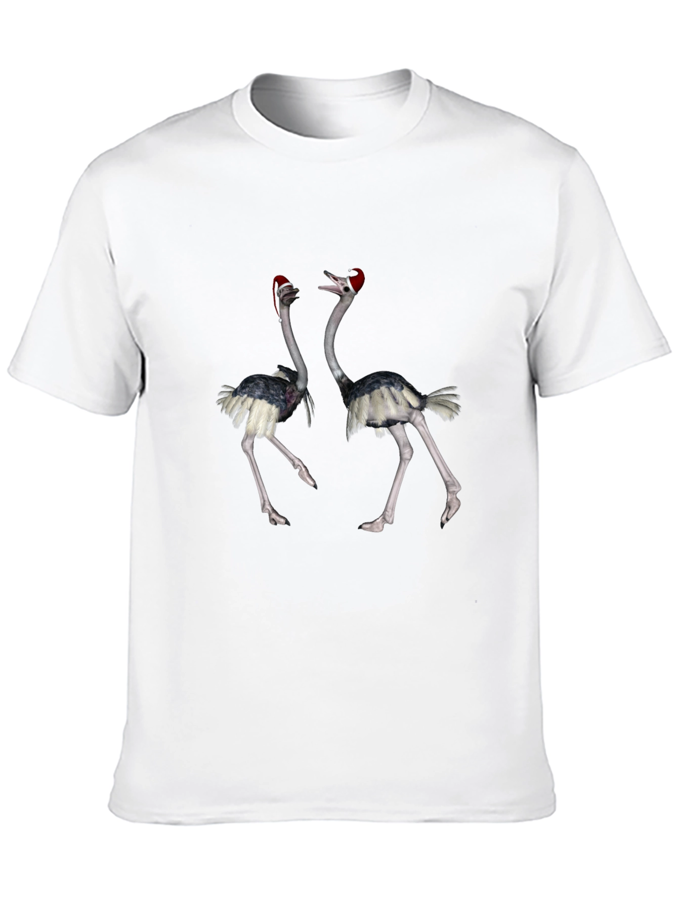 Ostrich Santa Hat Black T-Shirt