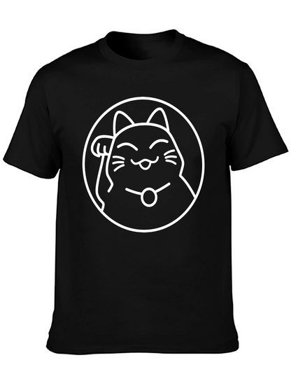 Lucky Cat Graphic Tee - Black Cotton T-Shirt