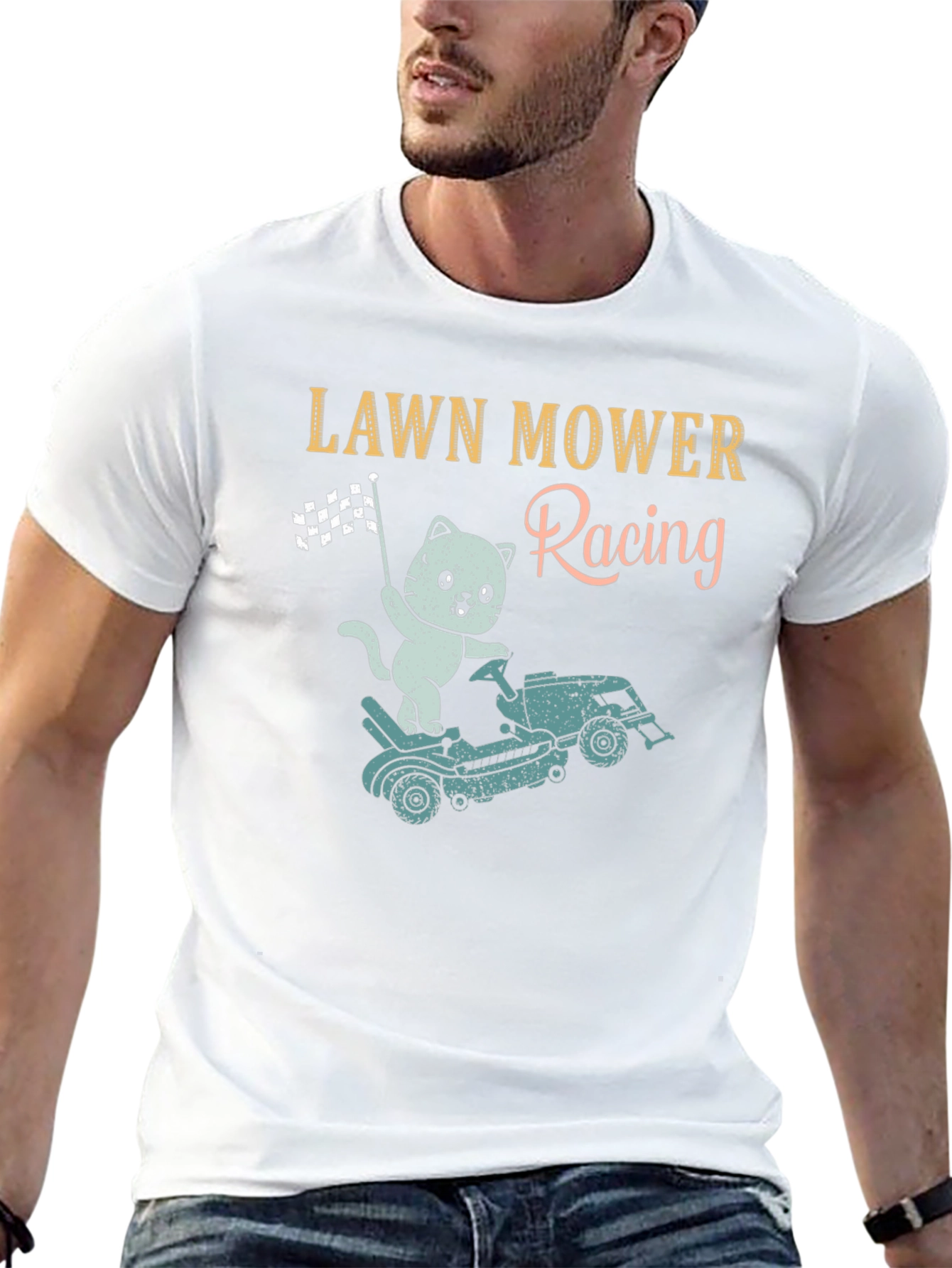 Lawn Mower Racing T-Shirt - Cat Theme